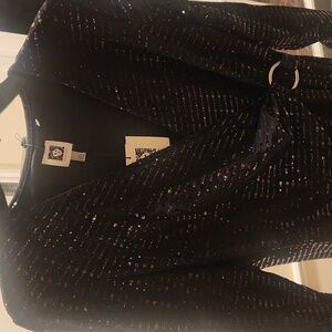 Anne Klein Sequin Chain Ring Link Faux-Wrap Black Dress. New w/ Tags!